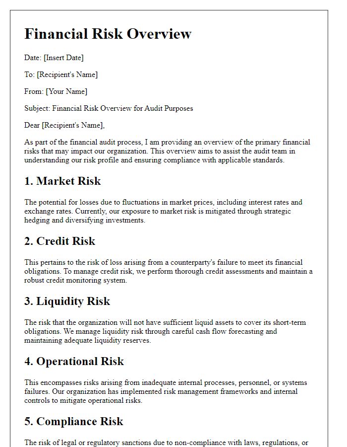 Letter template of financial risk overview for audit purposes