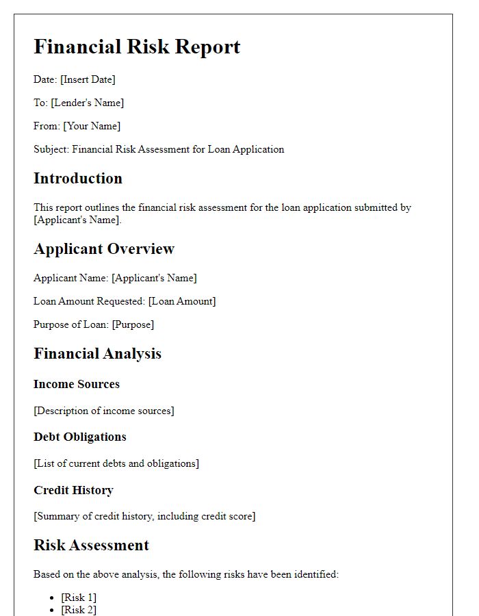 Letter template of financial risk report for loan applications