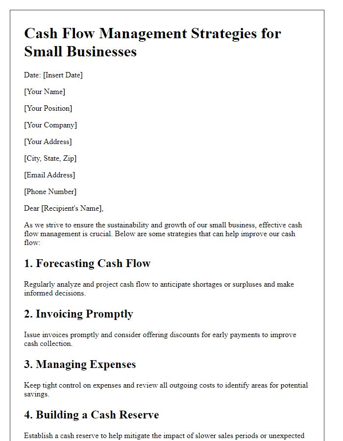 Letter template of cash flow management strategies for small businesses.