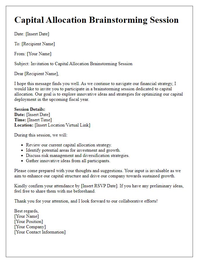 Letter template of capital allocation brainstorming