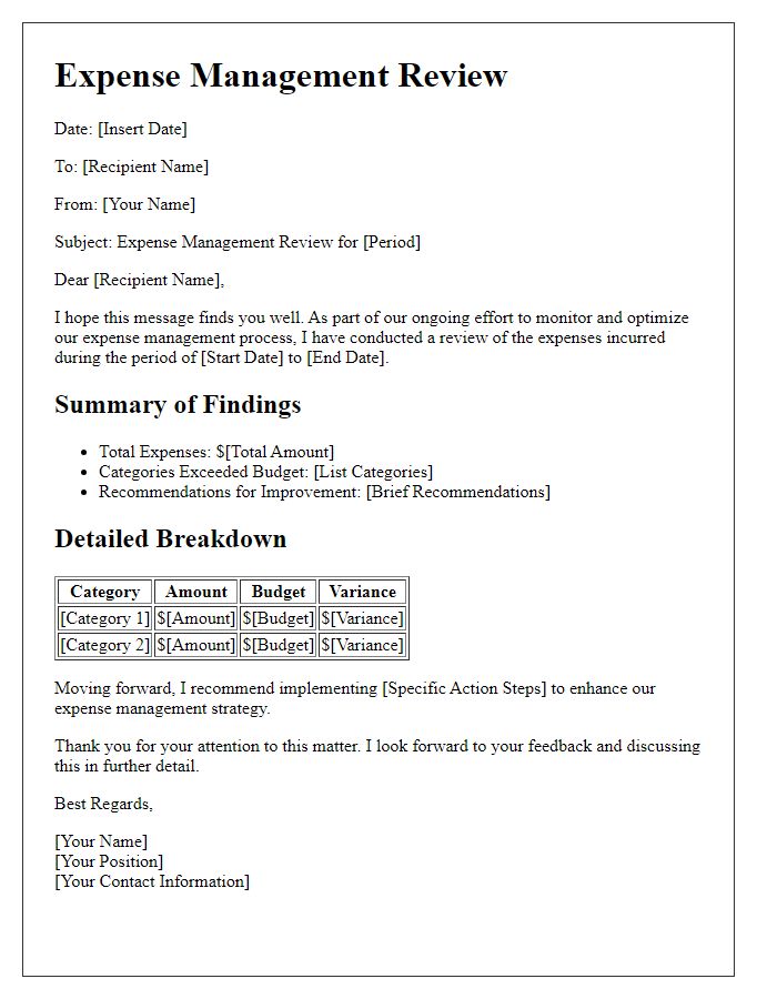 Letter template of expense management review