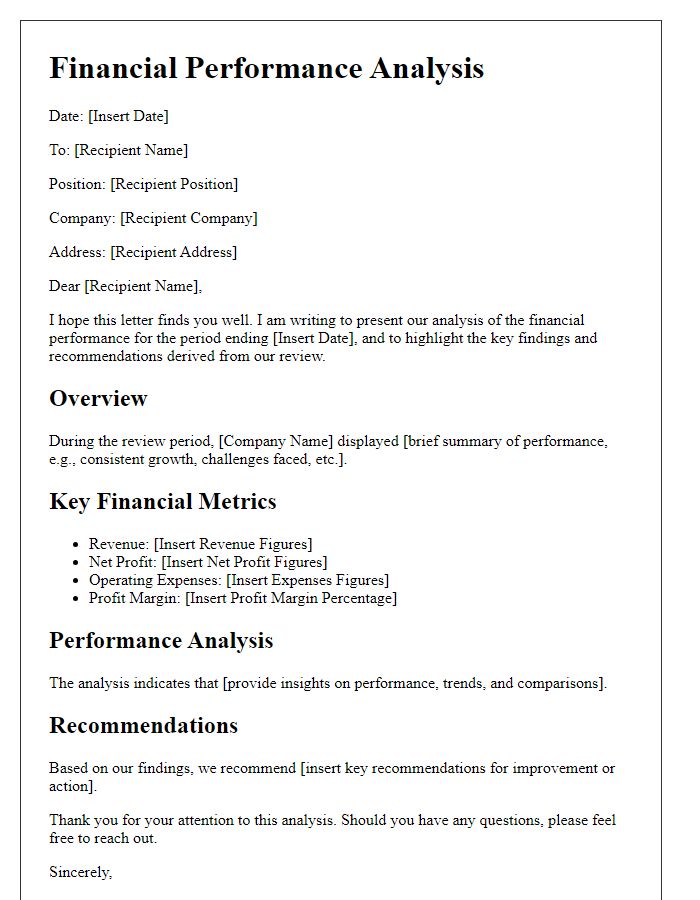 Letter template of financial performance analysis