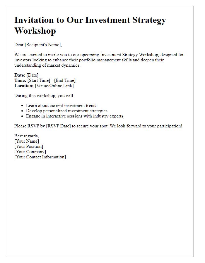 Letter template of investment strategy workshop