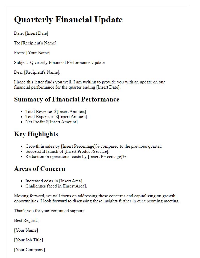 Letter template of quarterly financial update