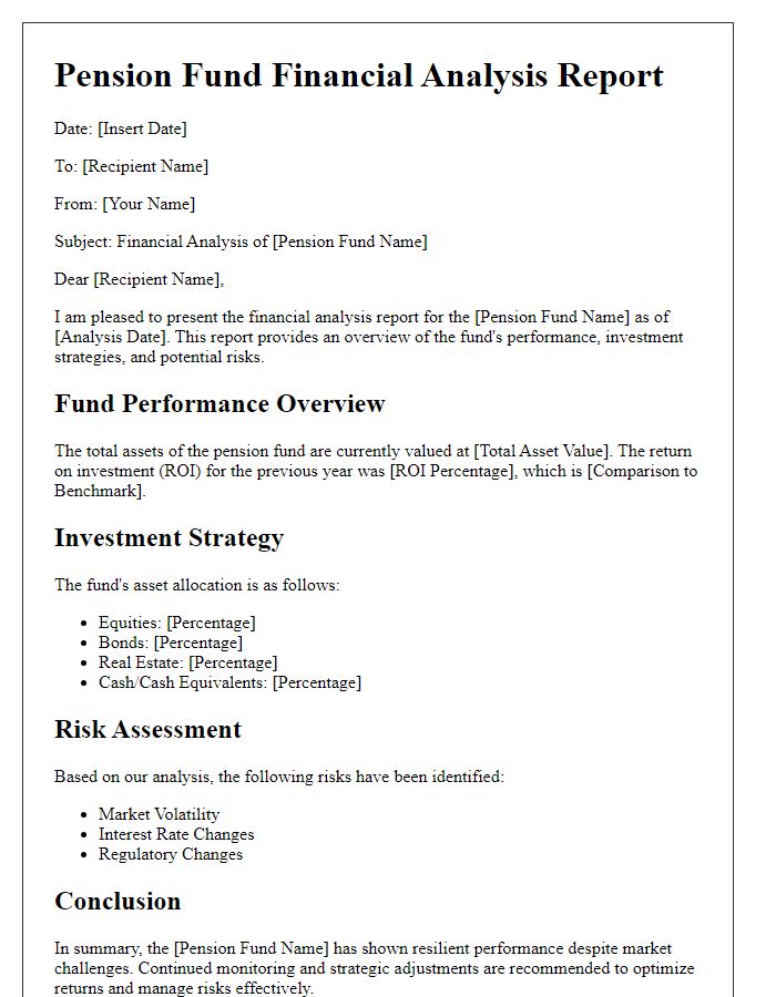 Letter template of pension fund financial analysis