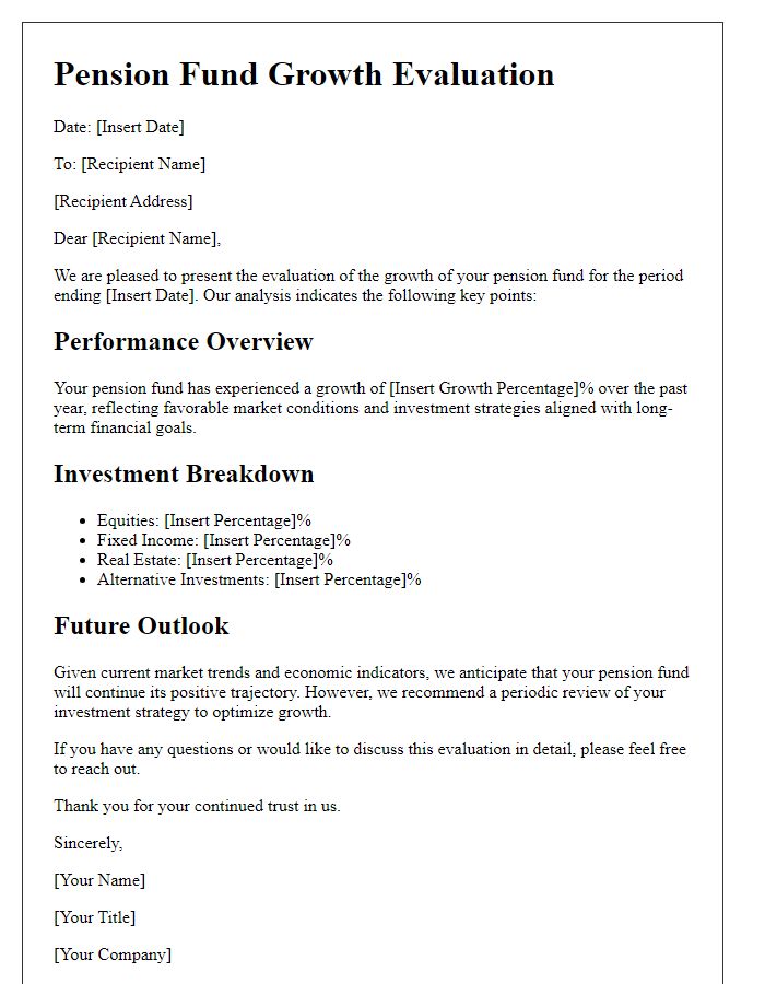 Letter template of pension fund growth evaluation