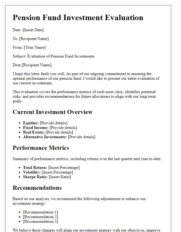 Letter template of pension fund investment evaluation