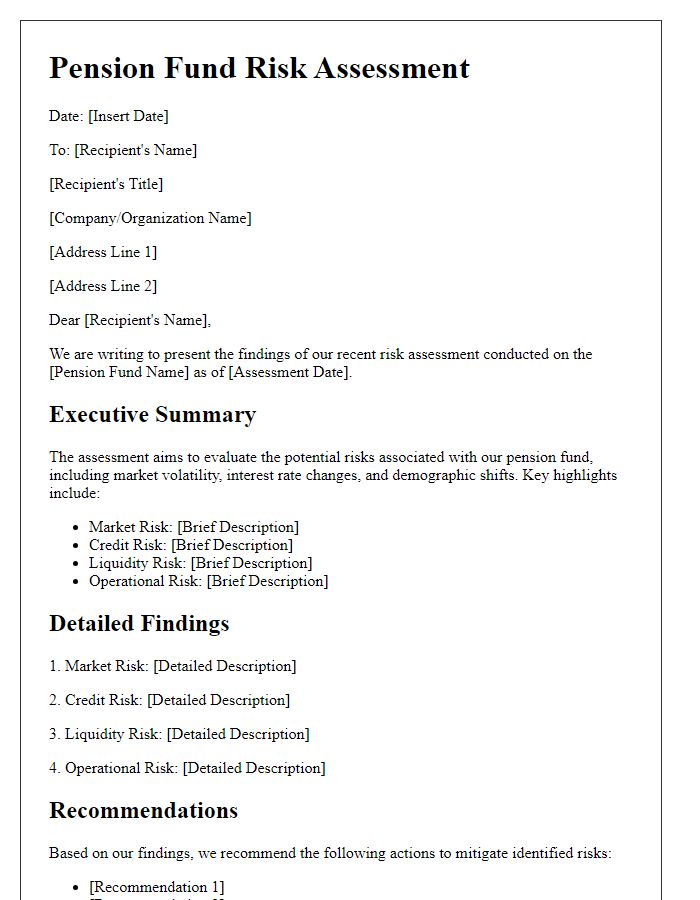 Letter template of pension fund risk assessment