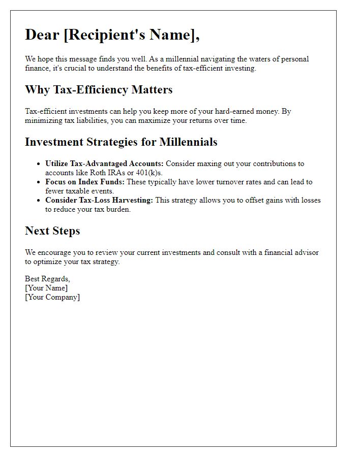 Letter template of tax-efficient investment insights for millennials