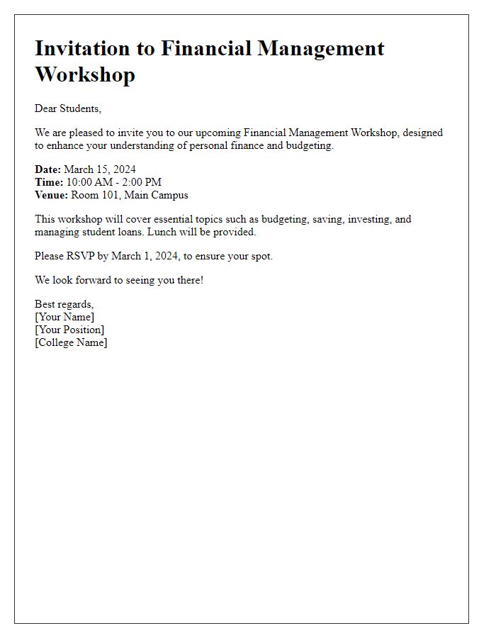 Letter template of invitation for college financial management workshop