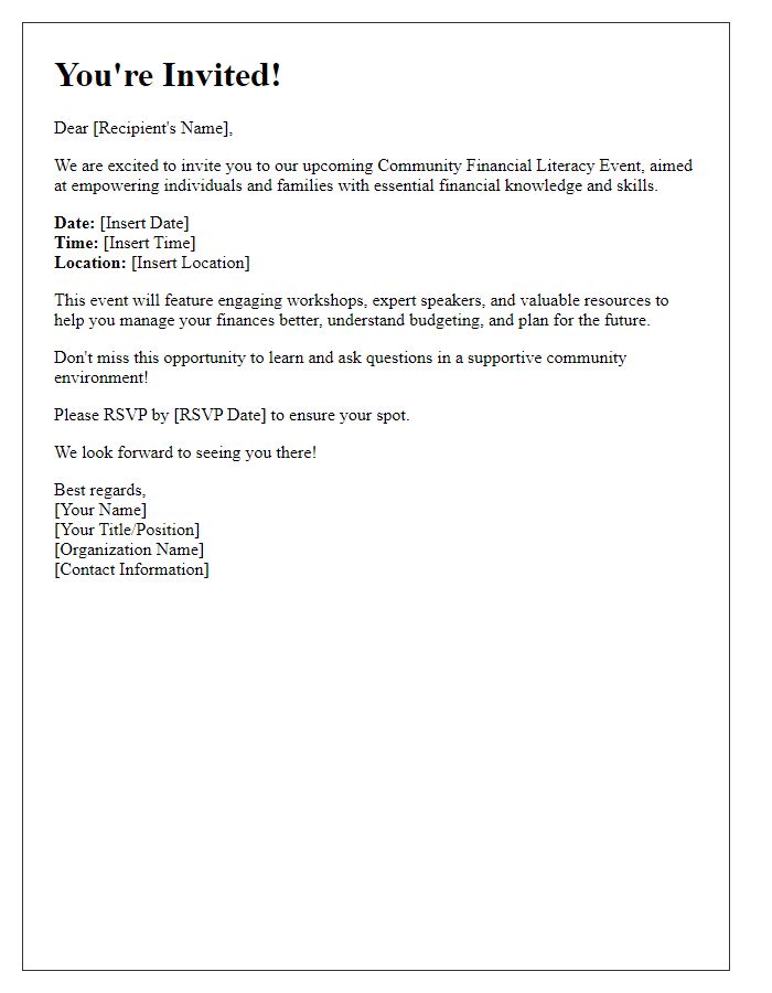 Letter template of invitation to community financial literacy event