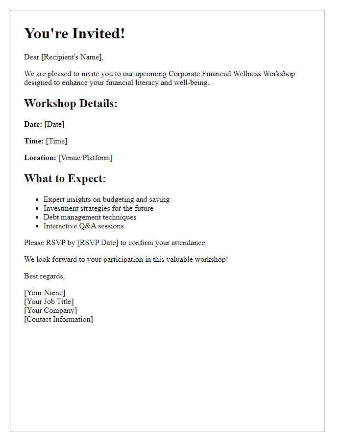 Letter template of invitation for corporate financial wellness workshop