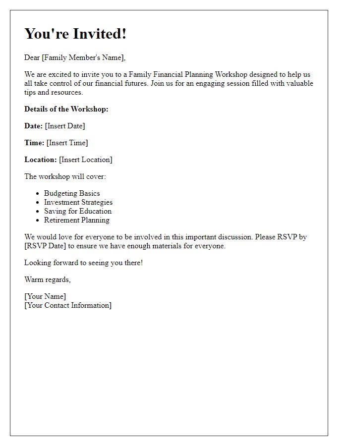 Letter template of invitation to family financial planning workshop