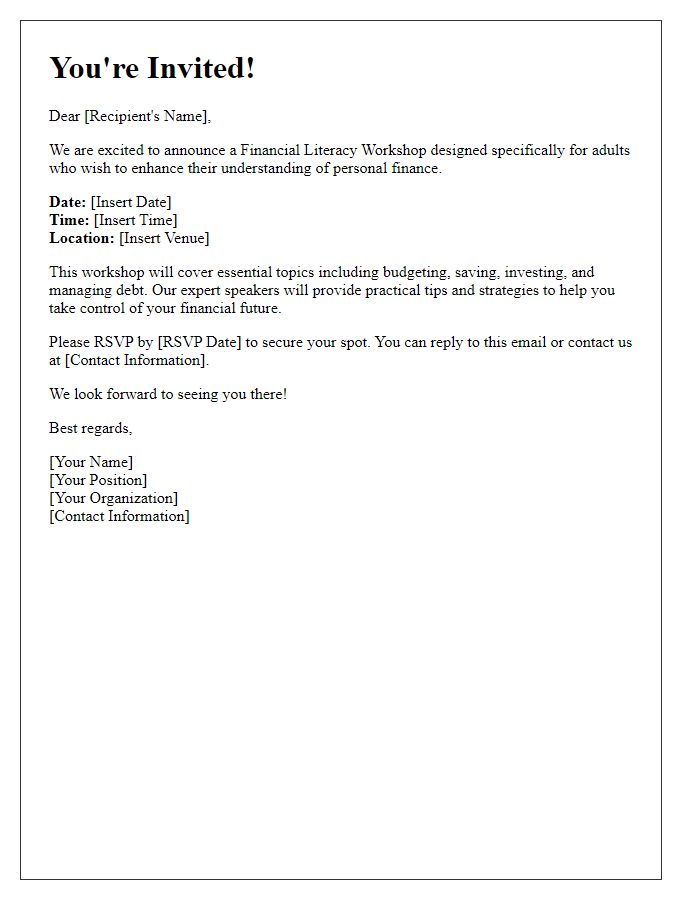 Letter template of invitation to financial literacy workshop for adults