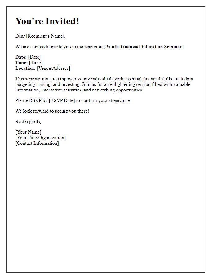 Letter template of invitation for youth financial education seminar