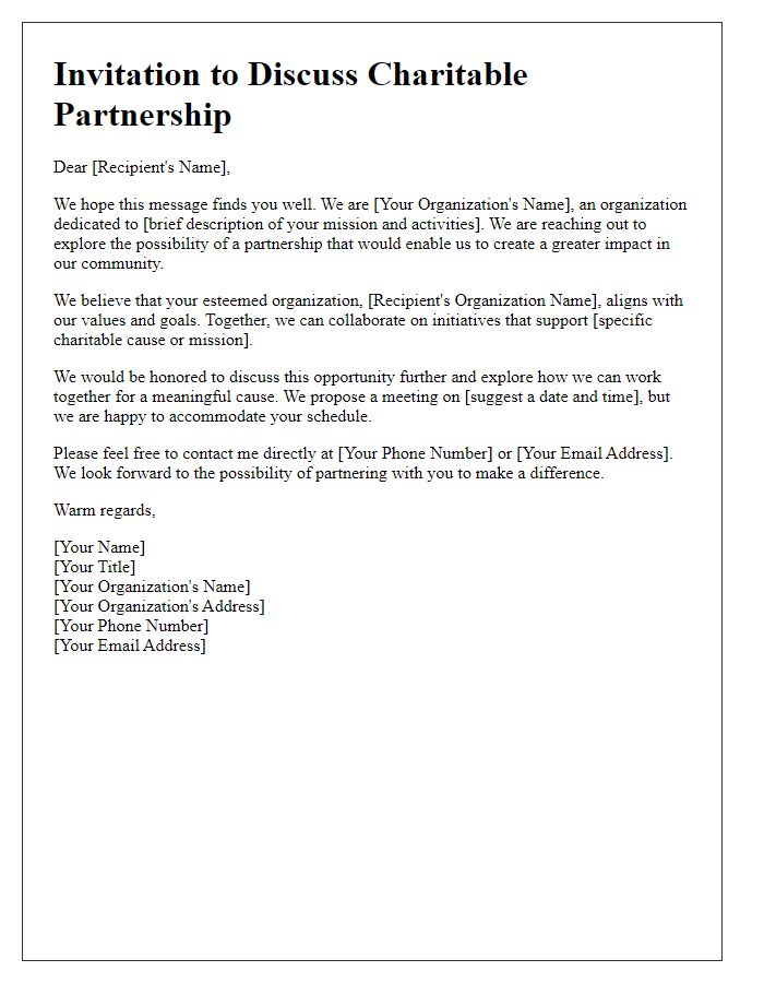 Letter template of invitation for charitable partnership discussions