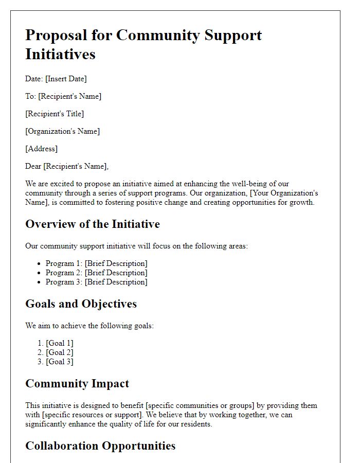 Letter template of proposal for community support initiatives