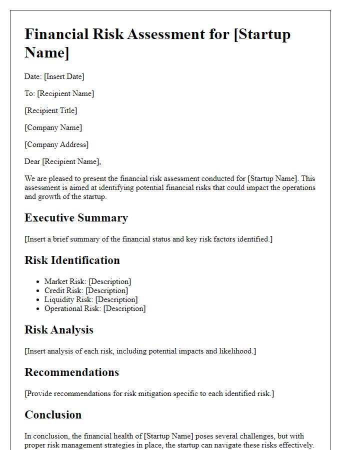 Letter template of financial risk assessment for startups.