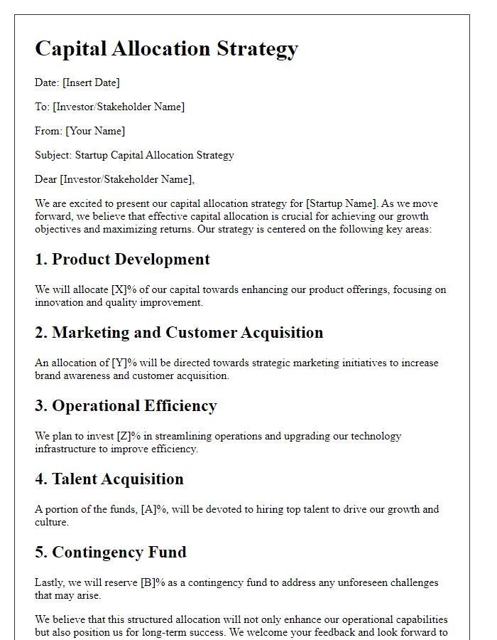 Letter template of startup capital allocation strategy.