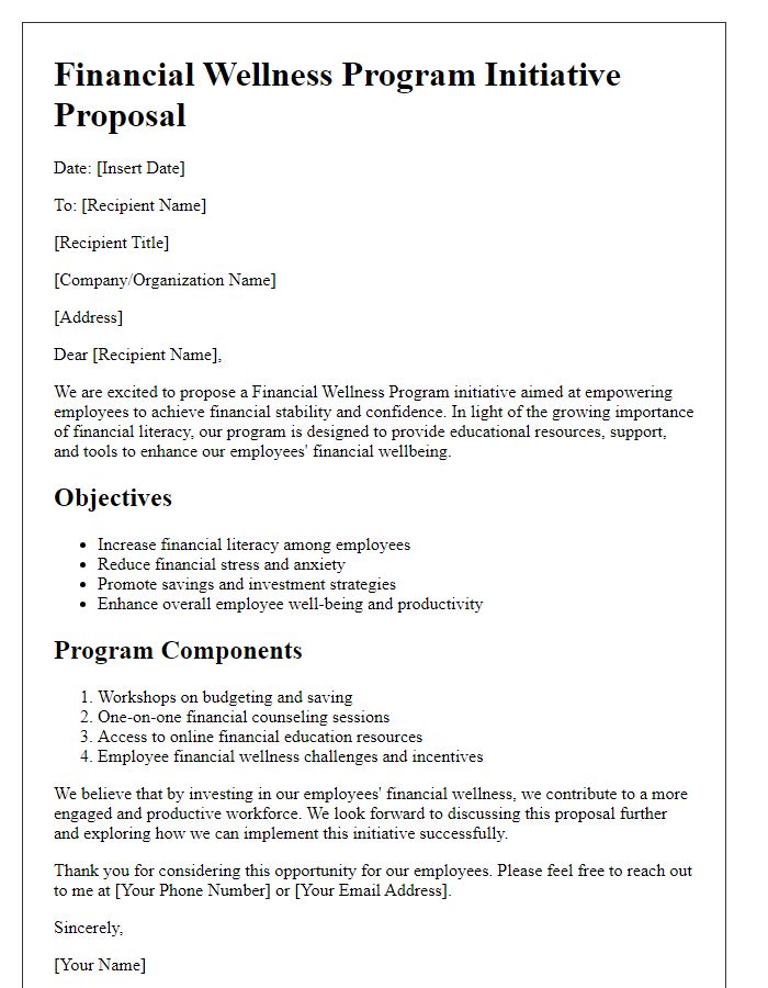 Letter template of financial wellness program initiative proposal