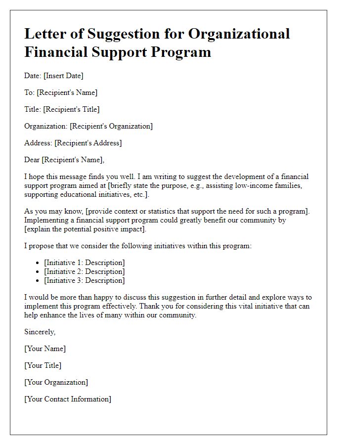 Letter template of organizational financial support program suggestion