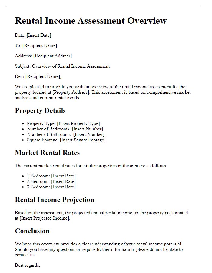 Letter template of rental income assessment overview