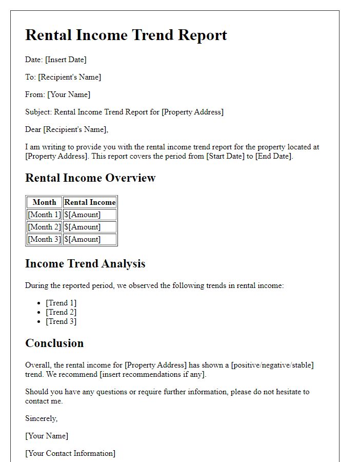 Letter template of rental income trend report