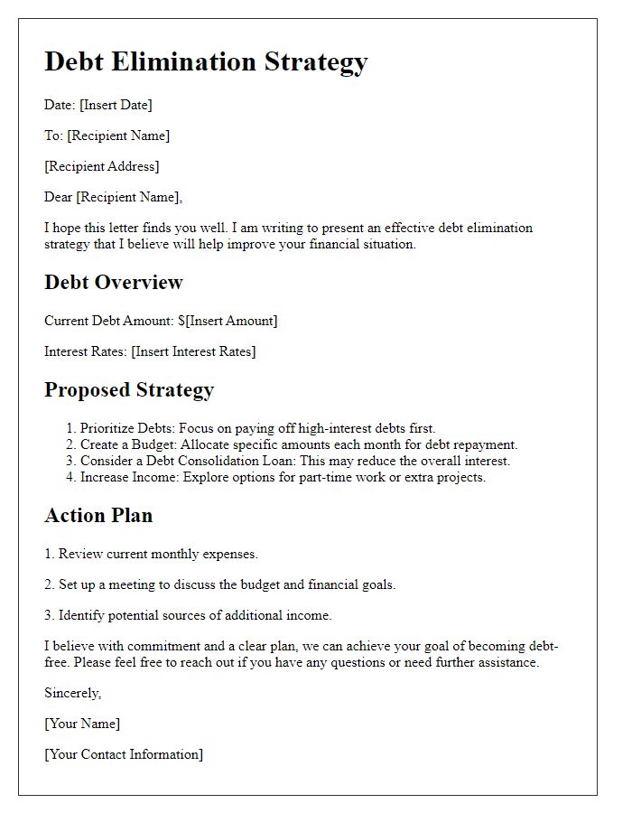 Letter template of debt elimination strategy