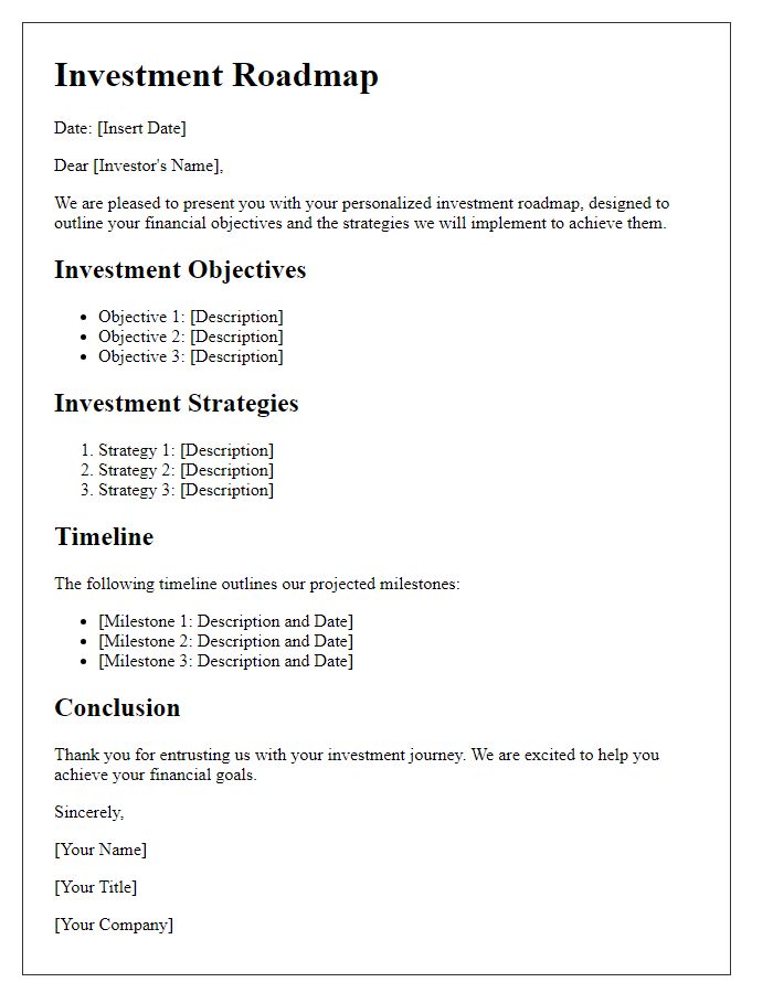 Letter template of investment roadmap