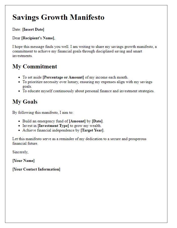 Letter template of savings growth manifesto