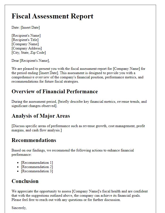 Letter template of business fiscal assessment