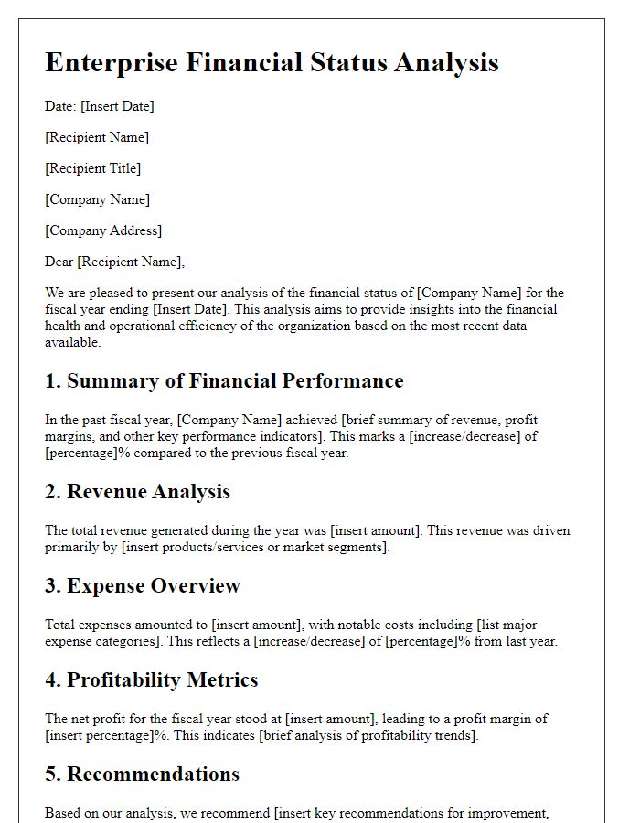 Letter template of enterprise financial status analysis