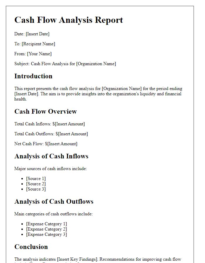 Letter template of organizational cash flow analysis