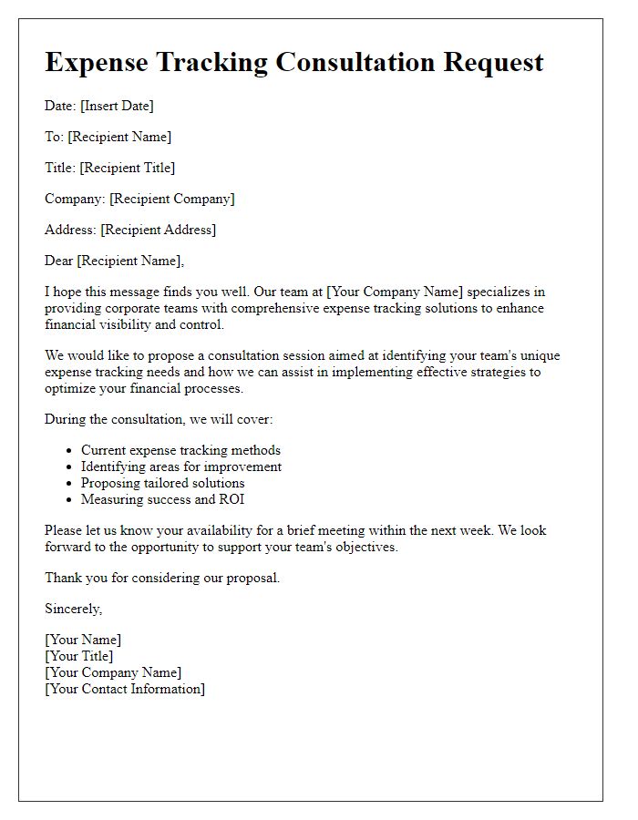 Letter template of expense tracking consultation for corporate teams.