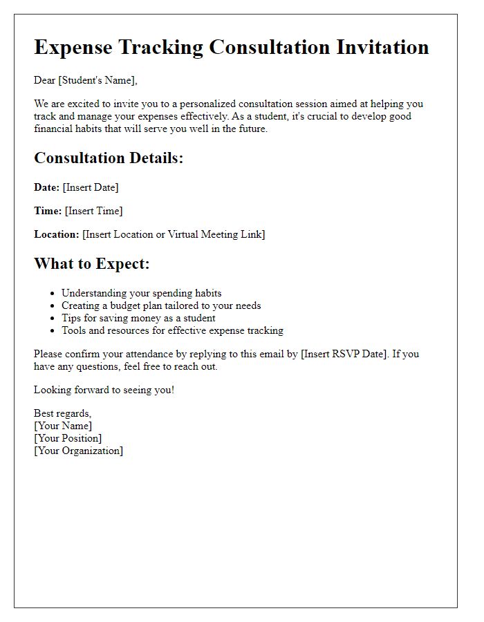 Letter template of expense tracking consultation for students.