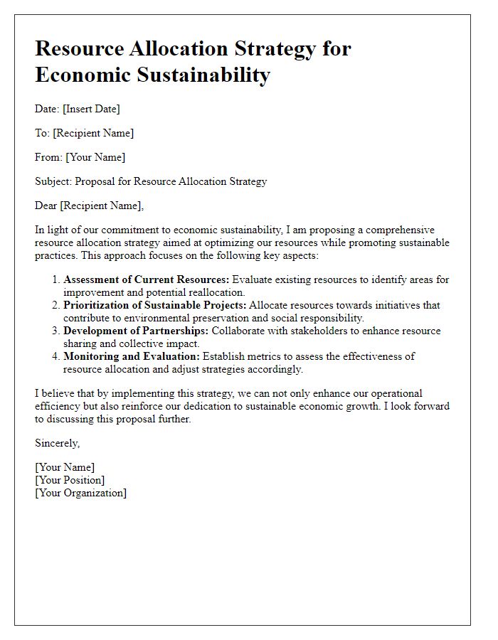 Letter template of resource allocation strategy for economic sustainability.