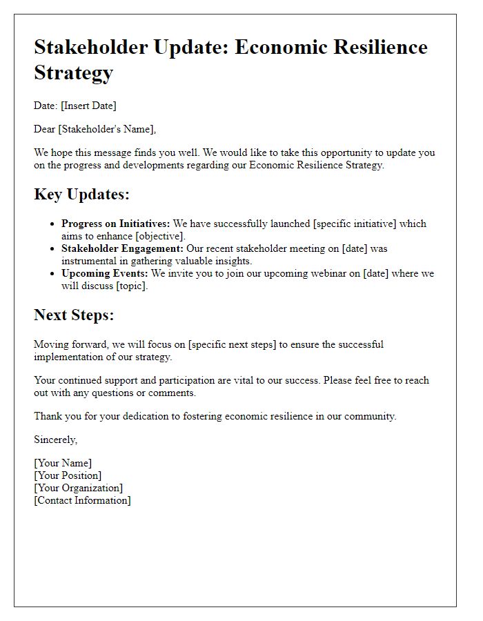 Letter template of stakeholder updates on economic resilience strategy.