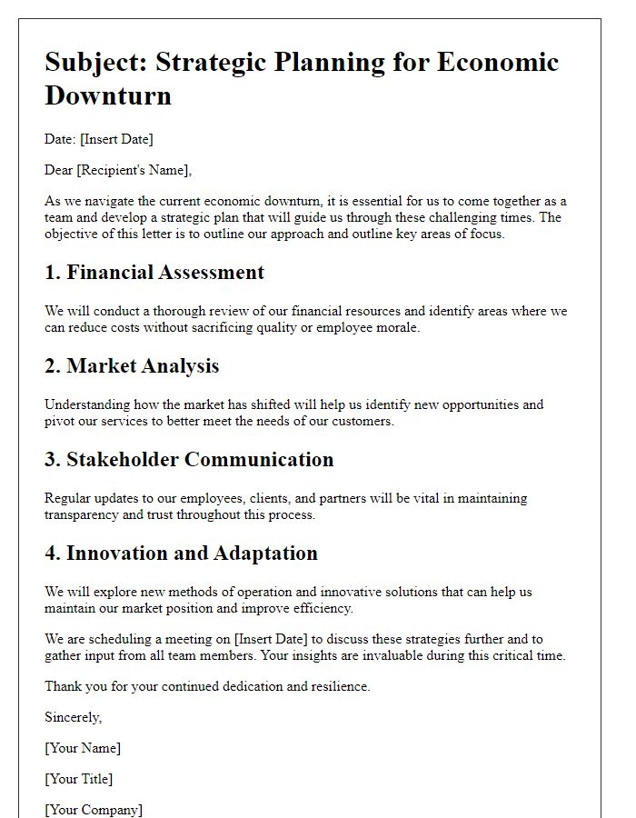 Letter template of strategic planning for economic downturn.