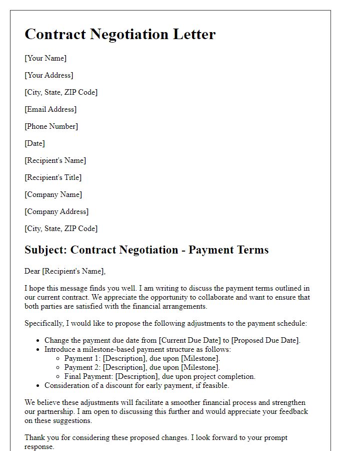 Letter template of contract negotiation focusing on payment terms