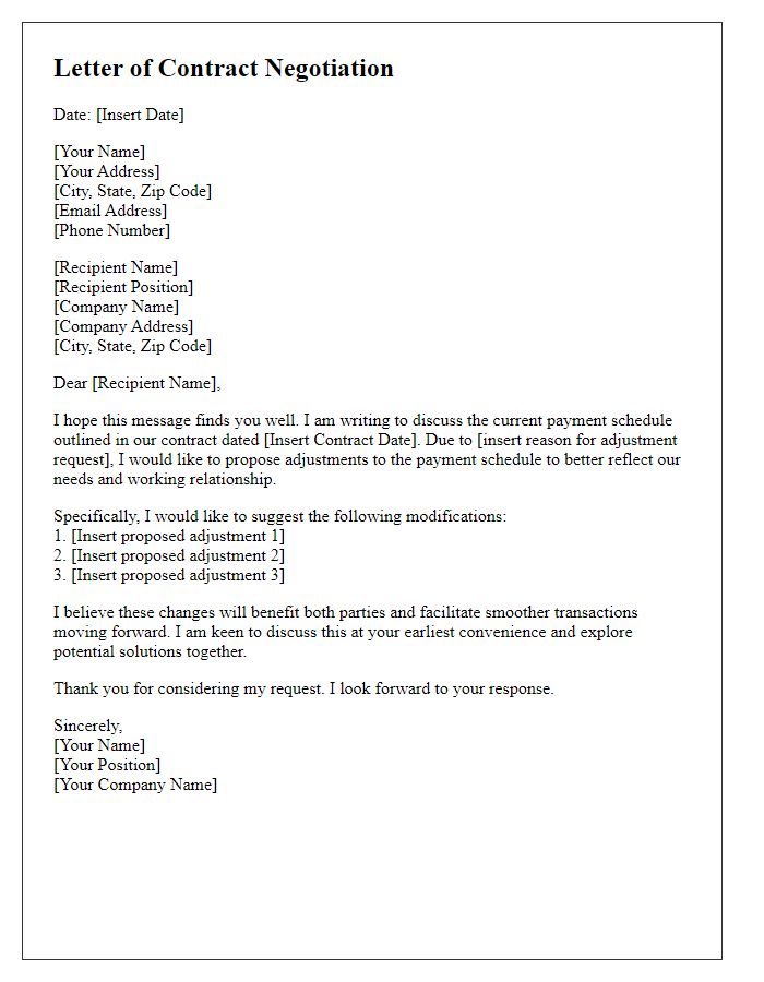 Letter template of contract negotiation on payment schedule adjustments