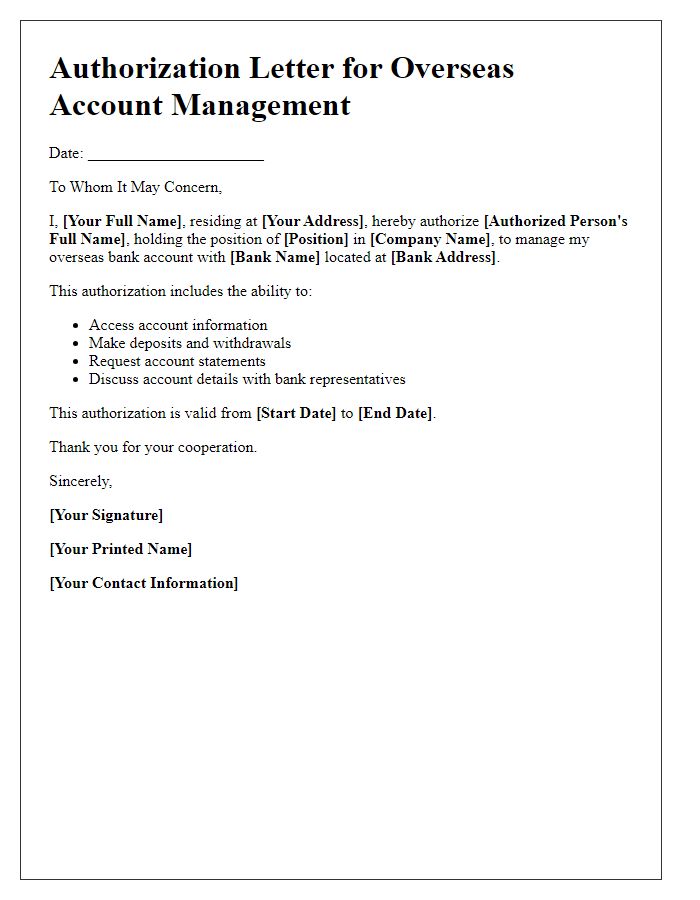 Letter template of authorization for overseas account management