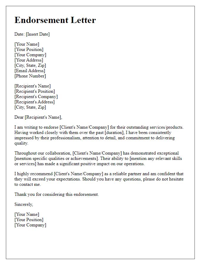 Letter template of endorsement for international clients