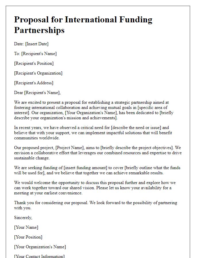 Letter template of proposal for international funding partnerships