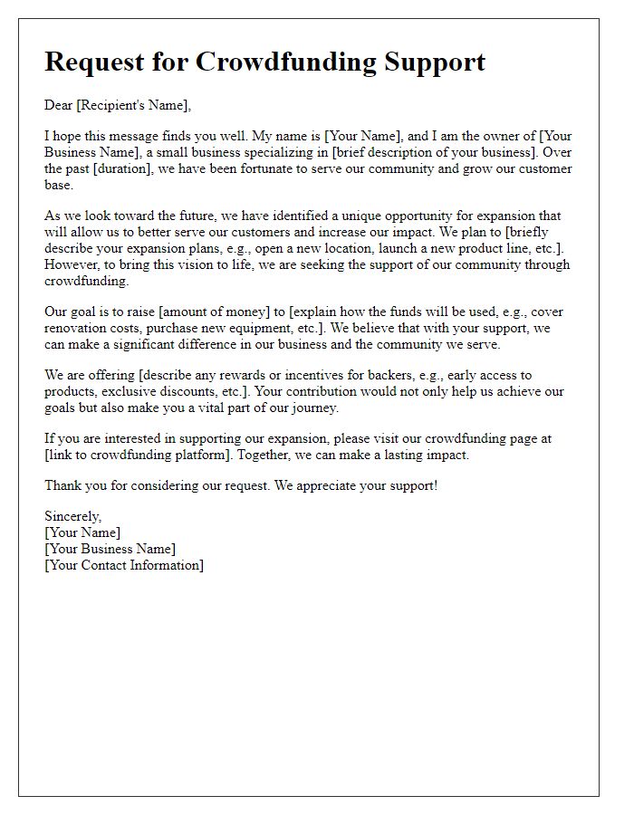 Letter template of crowdfunding request for small business expansion