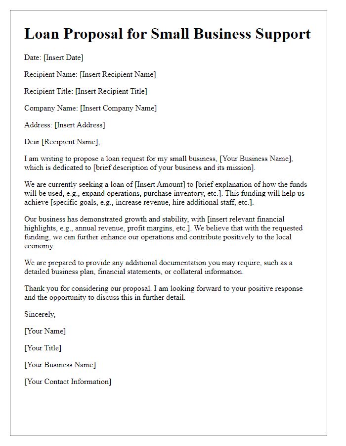 Letter template of loan proposal for small business support