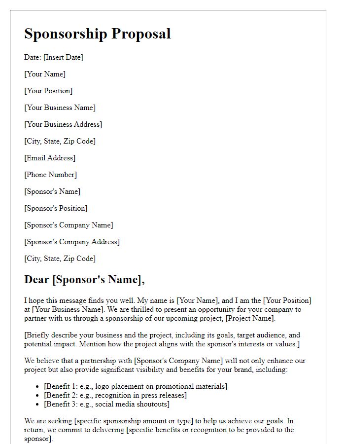 Letter template of sponsorship proposal for small business projects