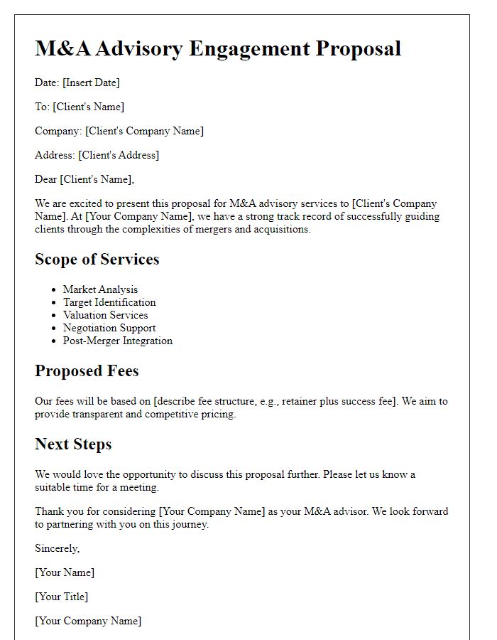 Letter template of M&A Advisory Engagement Proposal