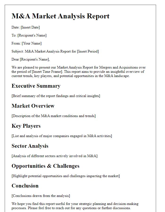 Letter template of M&A Market Analysis Report