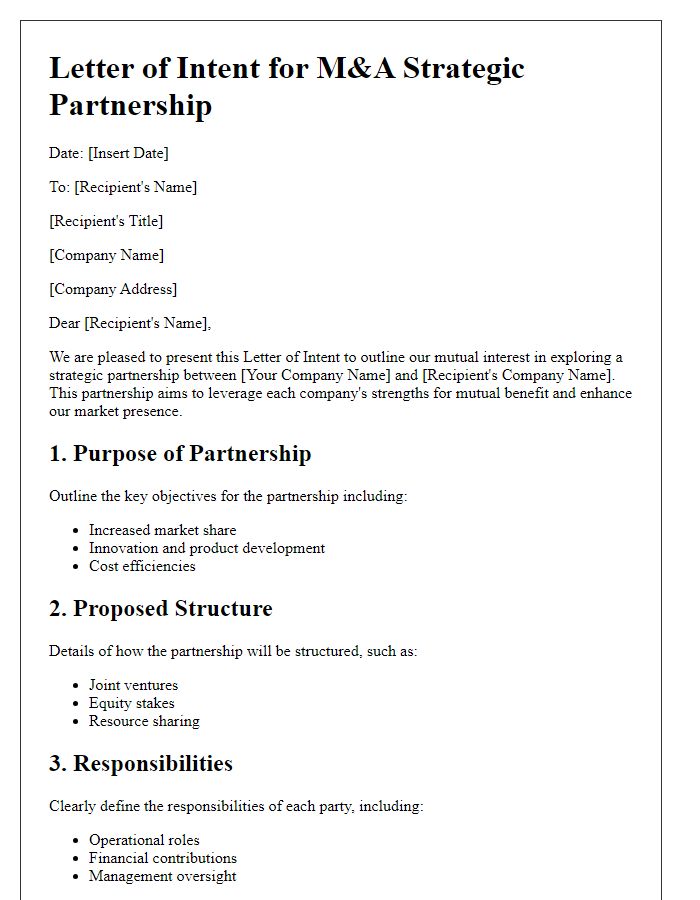 Letter template of M&A Strategic Partnership Outline