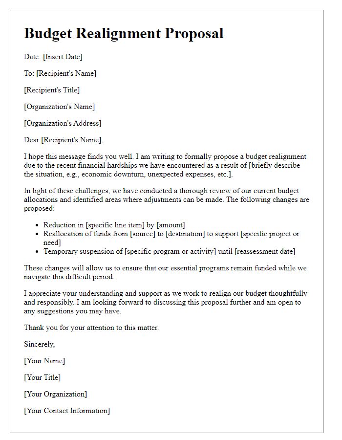 Letter template of budget realignment during financial hardship